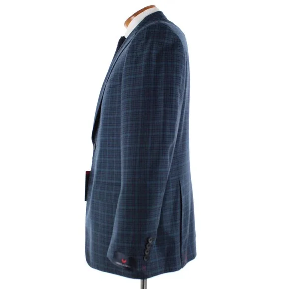 Cardinal of Canada NWT 100% Wool Sport Coat Size 44R US In Blues w/ Teal Plaid
